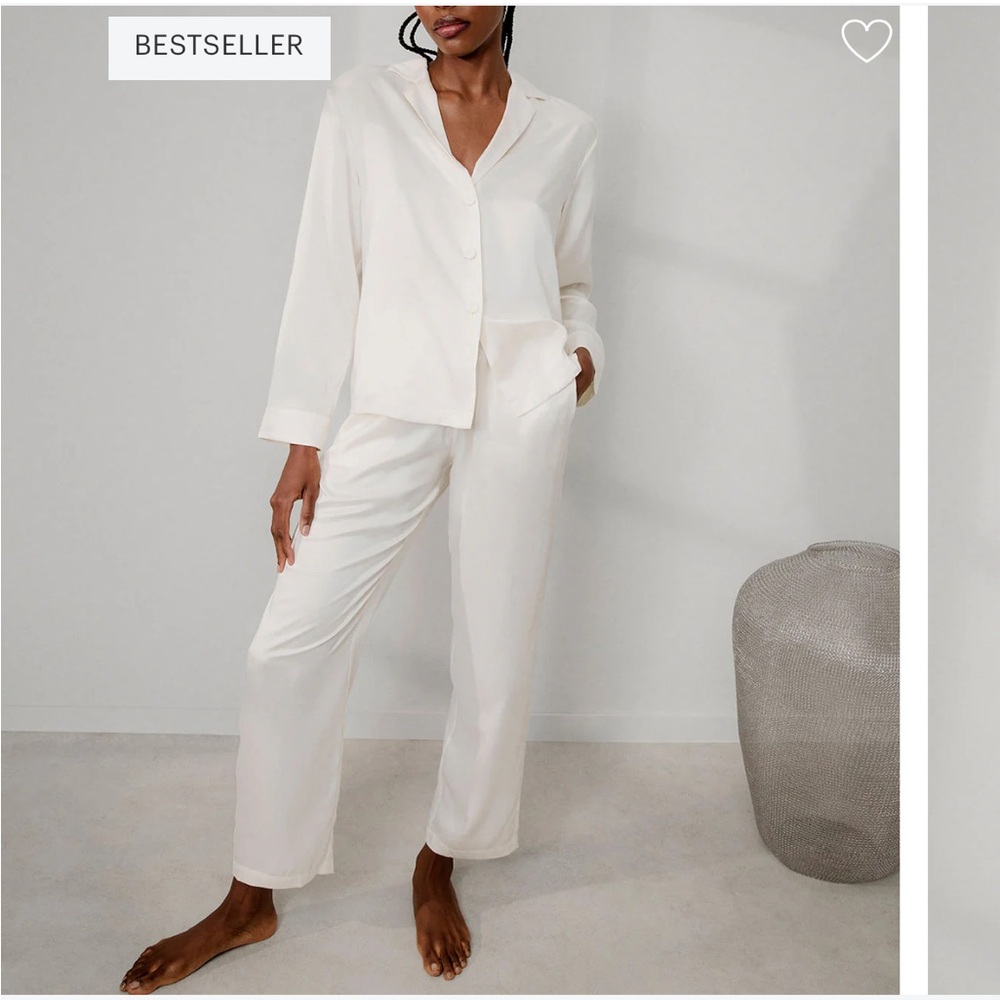 LUNYA BNWT Washable Silk Long Sleeve Pant Set in Tranquil White Size XS